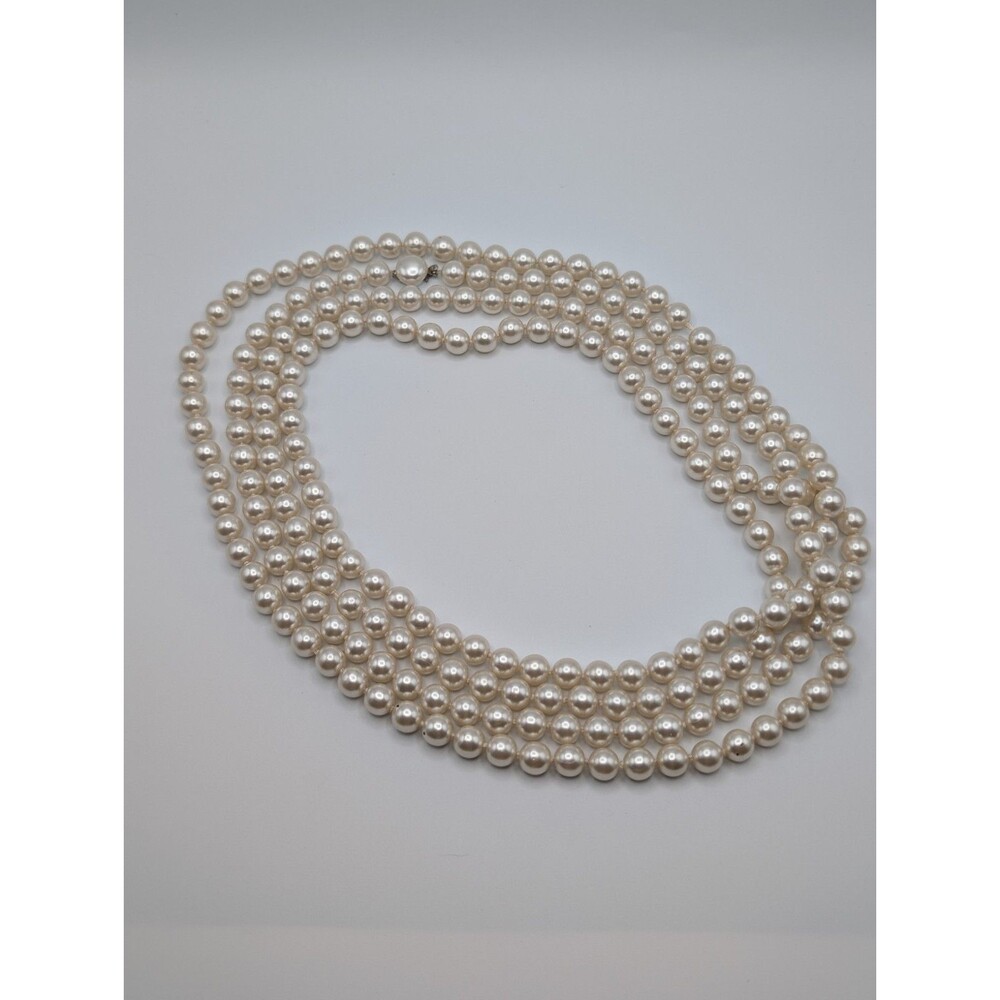 Vtg 1960s Opera Length 90" Japan Endless Glass Faux Pearls Hand Knotted Necklace - Picture 4 of 10